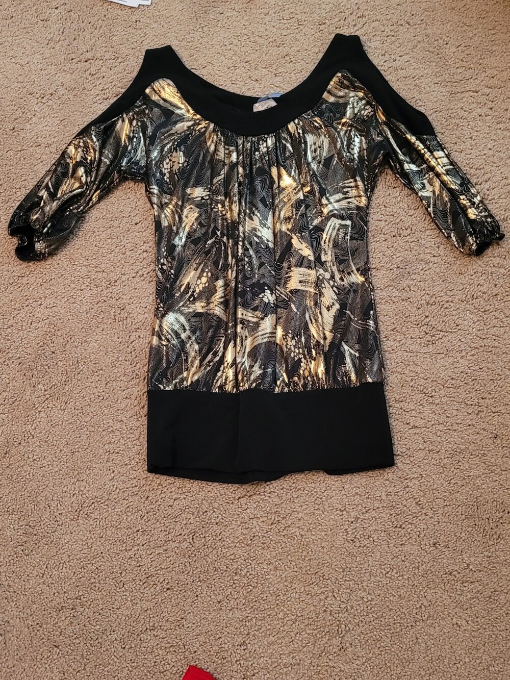 Chic Black and Gold Cold-Shoulder Top